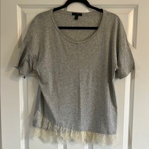 J.Crew Size Medium Gray Lace Trim T-Shirt
